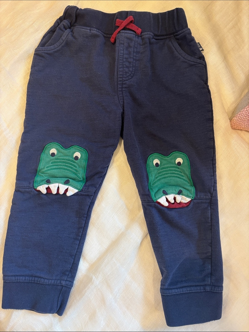JoJo Maman Bebe Navy Sweat Joggers with Green Crocodile Appliques